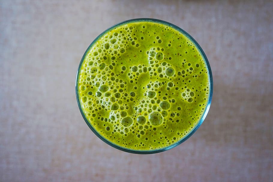 closeup photo of green substance in glass cup, smoothie, food, HD wallpaper