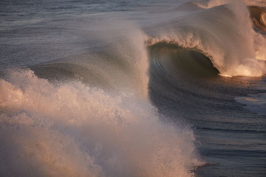 sea, ocean, water, waves, motion, land, no people, power, beach HD wallpaper
