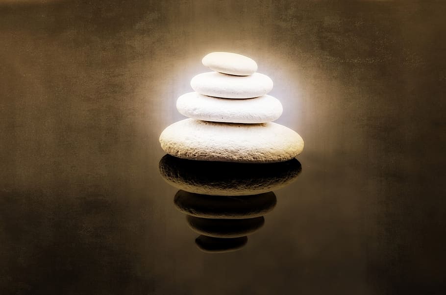 stack of four white stones, zen, spa, rock, alternative, close-up, HD wallpaper