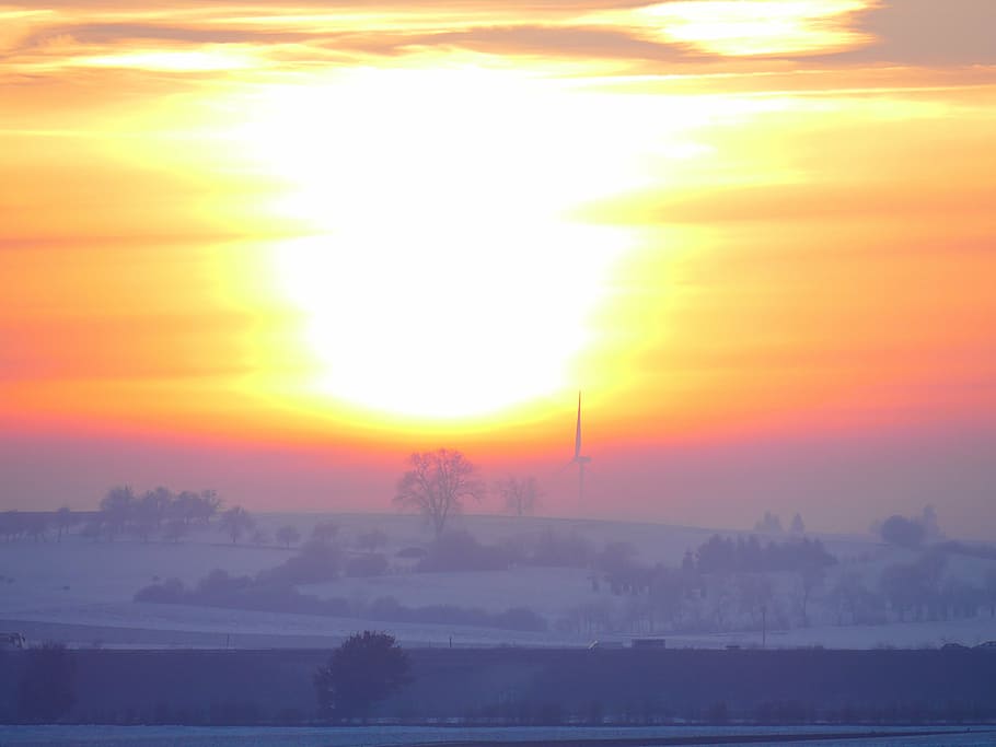 winter mood, sunset, back light, abendstimmung, wintry, cold HD wallpaper