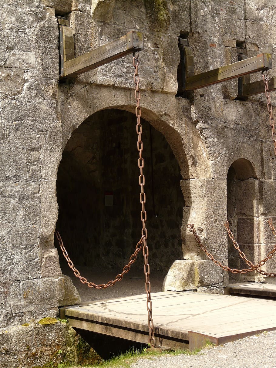 goal, castle gate, input, chains, wall, drawbridge, built structure HD wallpaper