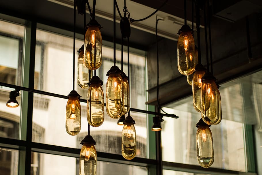 black track lights inside room, light bulb, light bulbs, decor HD wallpaper