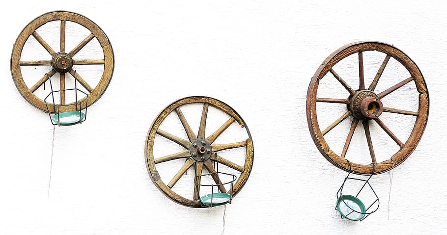 wagon wheel, spokes, wooden wheel, iron frosted, old, historically, HD wallpaper