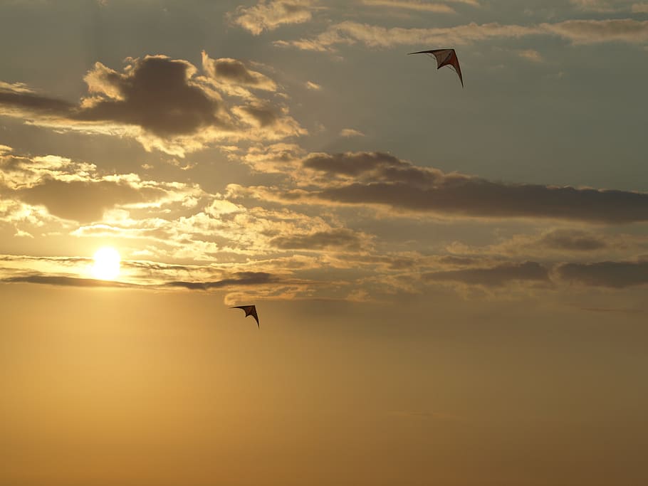 sunset, dragons, clouds, abendstimmung, evening sky, beautiful HD wallpaper