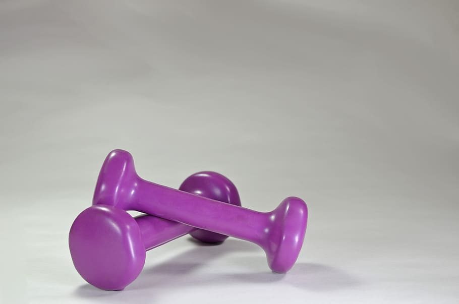 pair of purple dumbbells on white surface, Weight, Exercise, Fitness, HD wallpaper