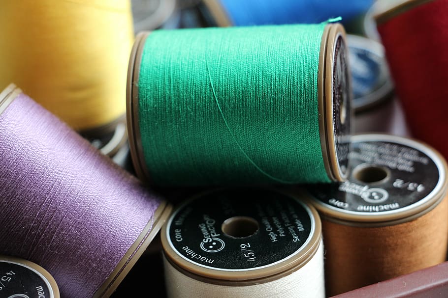 pile of assorted-color thread spools, creativity, sewing, handmade HD wallpaper