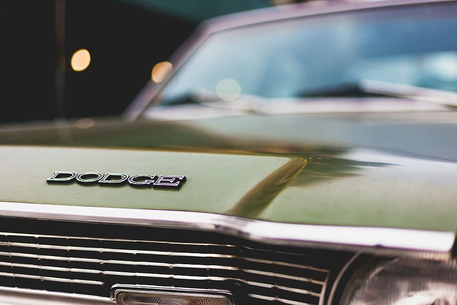 green Dodge car, silver Dodge emblem, old, fender, motor vehicle HD wallpaper