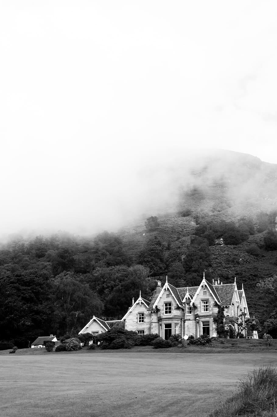 house, building, structure, cloud, sky, tree, nature, mountain HD wallpaper