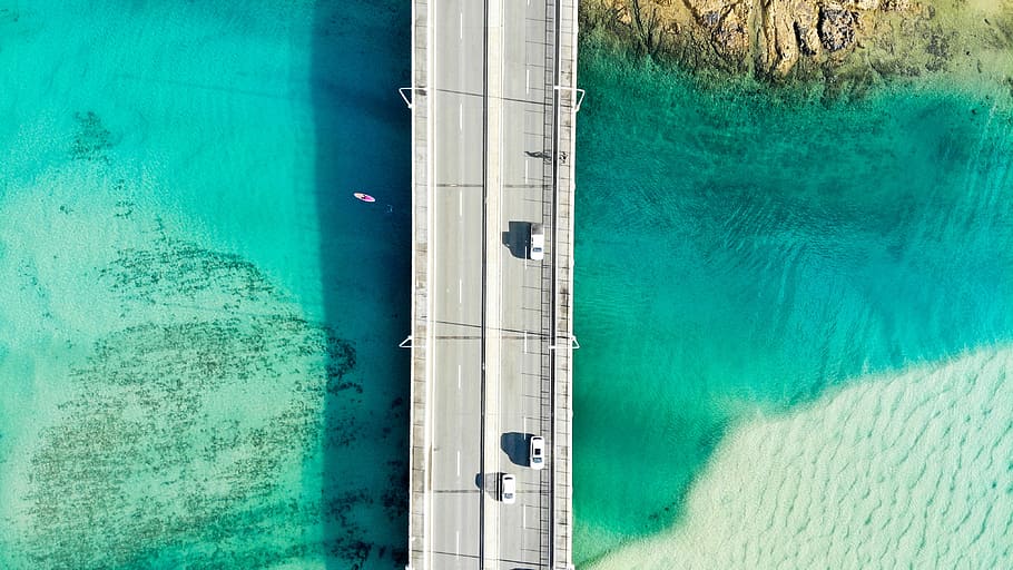 aerial view of gray concrete bridge during daytime, bird's-eye view photography of bride HD wallpaper