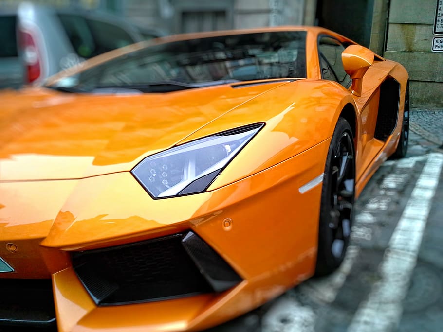 closeup photo of orange Lamborghini Aventador, brno, racing car, HD wallpaper