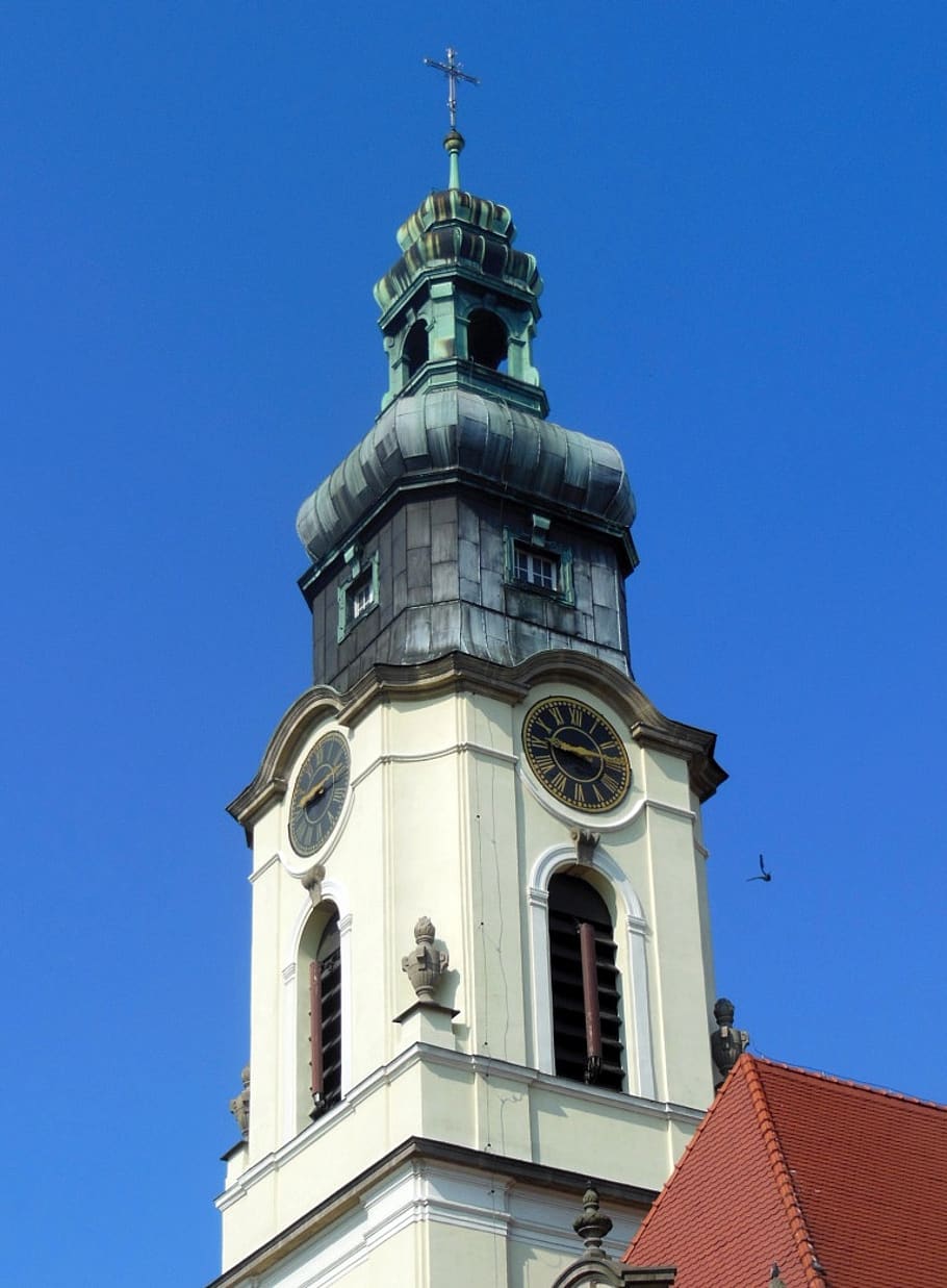 sacred heart church, bydgoszcz, baroque, tower, spire, steeple, HD wallpaper