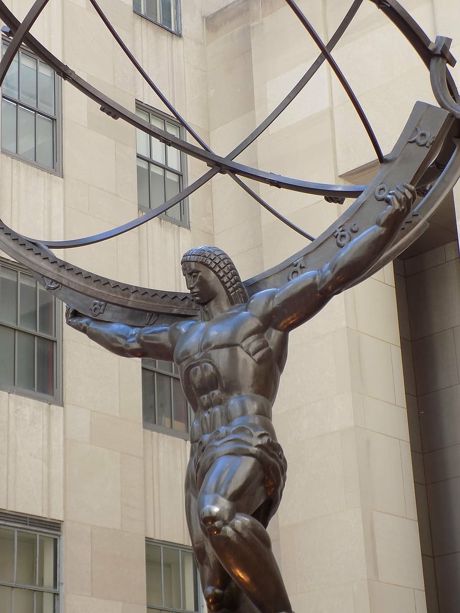 atlas, bronze, statue, nyc, new york, 5th, world, greek, god, HD wallpaper