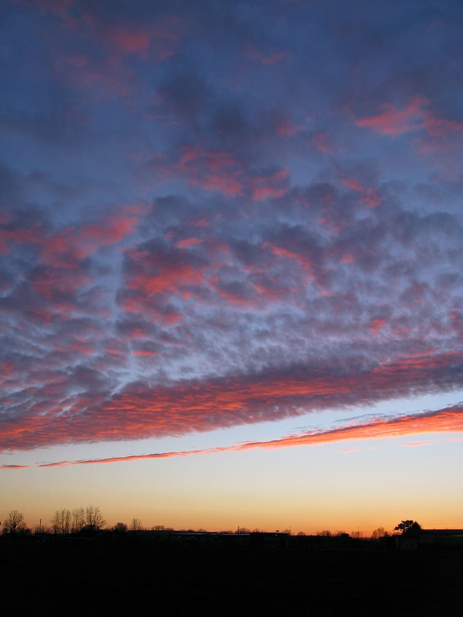 sunset, winter, clouds, evening, sly, pinl color, light, sky, HD wallpaper