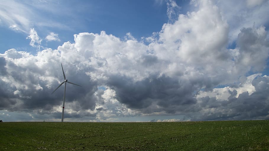 clouds, sky, landscape, pinwheel, wind power, energy, wind energy HD wallpaper