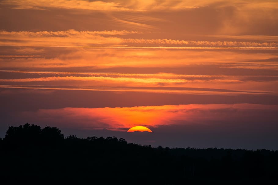 sunset, mood, from, afterglow, clouds, back light, romantic HD wallpaper