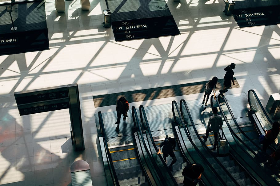 architecture, building, infrastructure, escalator, shopping HD wallpaper