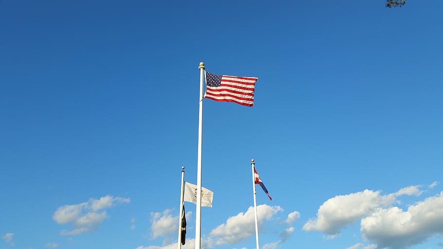 american flag, blue sky, usa, patriotic, white, united, red