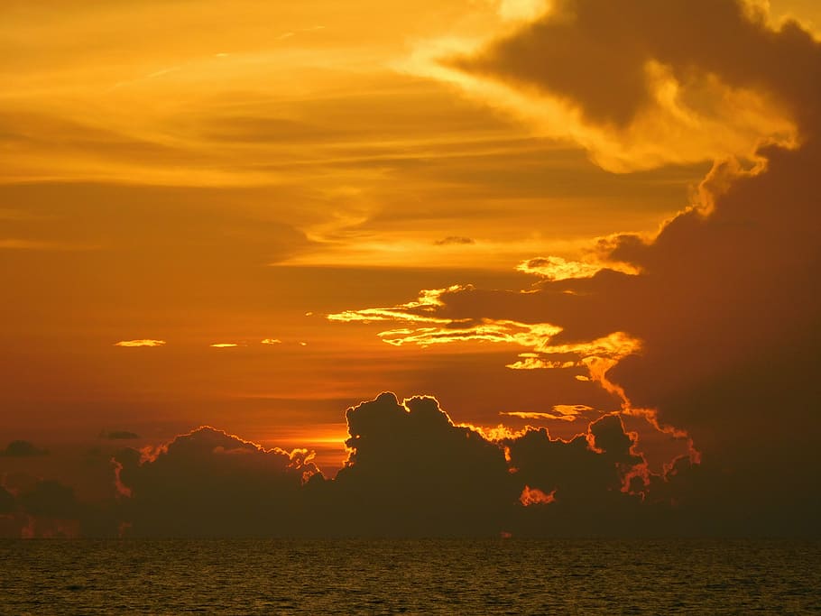 sunset, sunset sky, evening light, summer, water, cloud - sky HD wallpaper