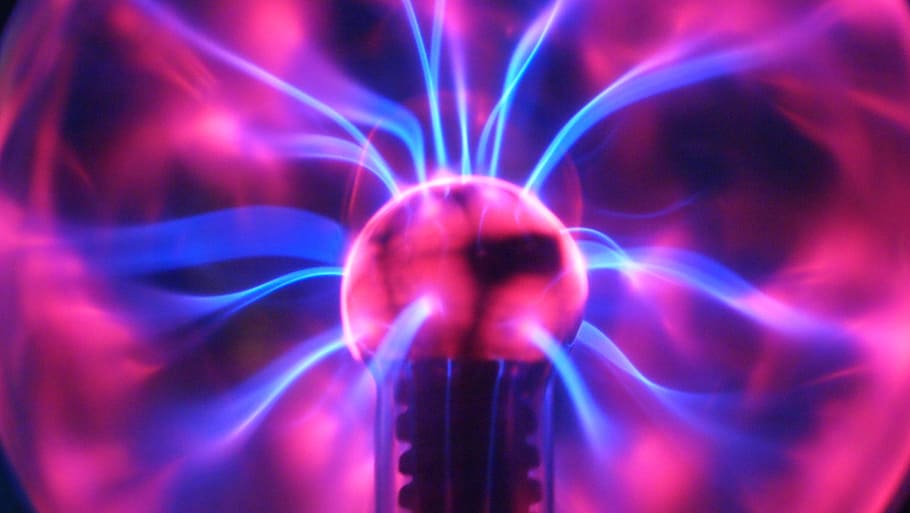 plasma ball close-up photography, purple, bright, electrical