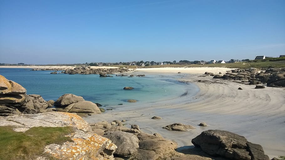 beach, landscape, side, horizon, france, brittany, trévignon HD wallpaper