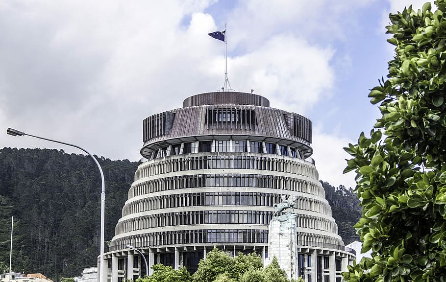 Beehive building in Wellington, New Zealand, architecture, city