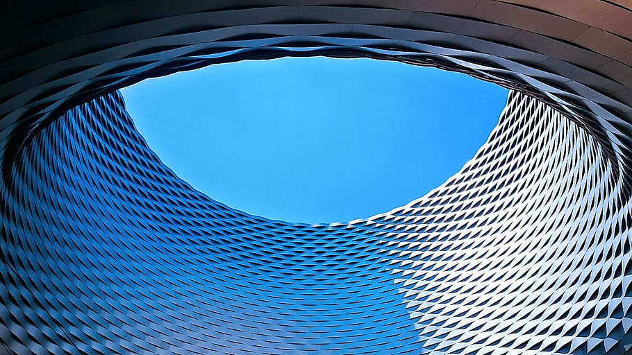 low angle photo of building, worm's-eye view photography of round concrete building HD wallpaper