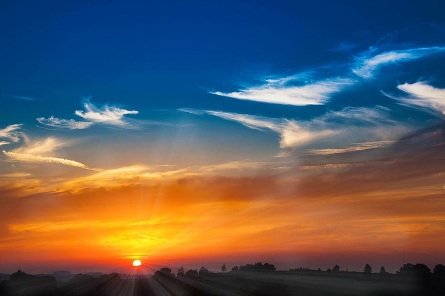 landscape photography of clear skies during golden hour, sunset HD wallpaper