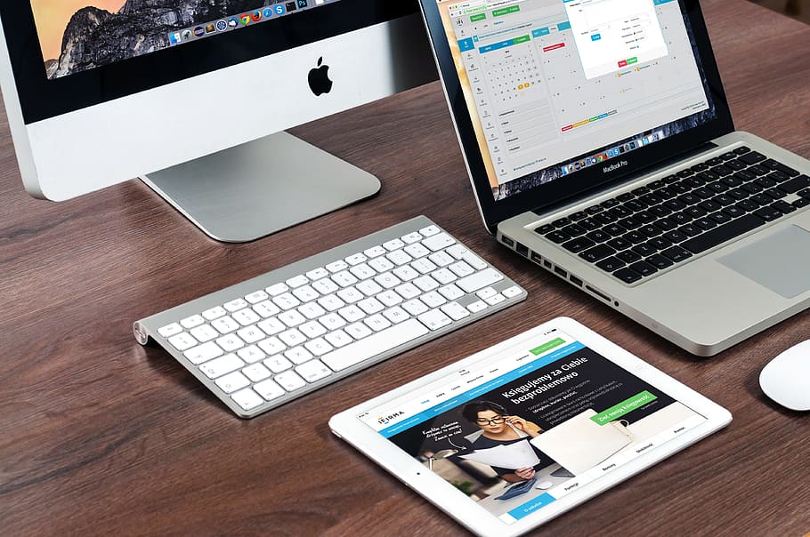 apple, desk, laptop, notebook, business, computer, imac, internet, HD wallpaper