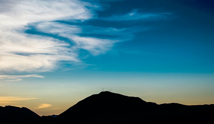 silhouette of mountain under cloudy sky, nature, mountains HD wallpaper