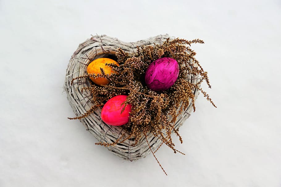 assorted eggs and basket, nature, background, close, nest, color HD wallpaper