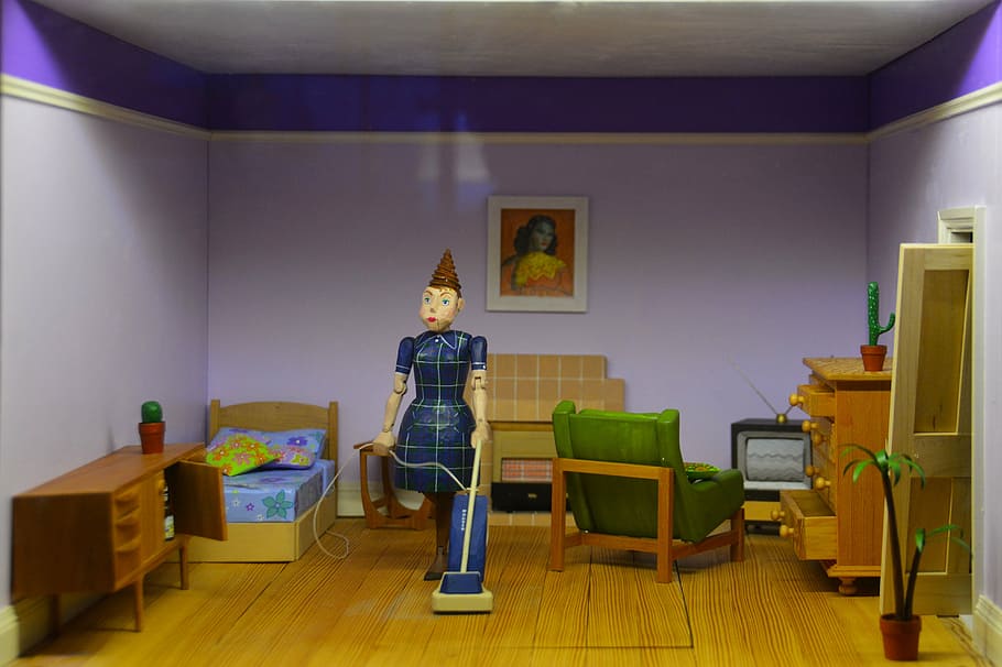 illustration of living room, doll house, figurine, toy, model, HD wallpaper
