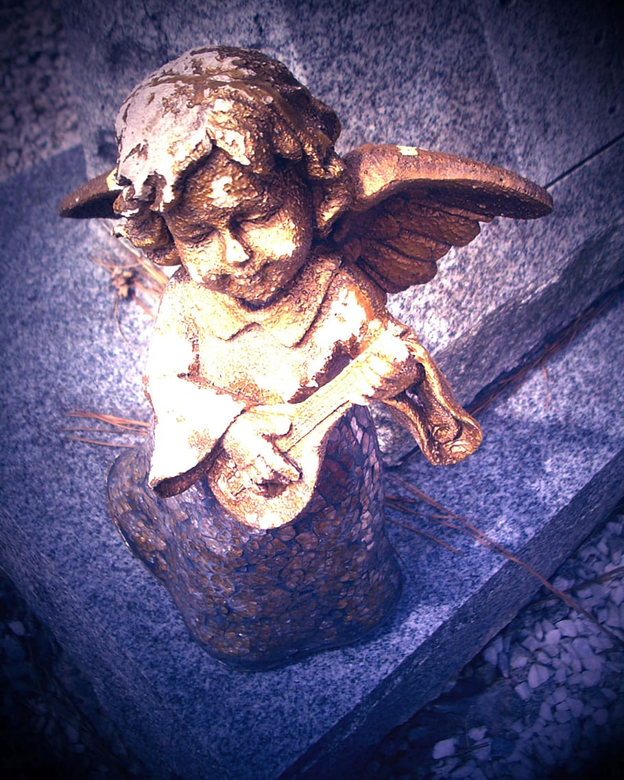 angel, headstone, grave, cupid, statue, cemetery, sculpture, HD wallpaper