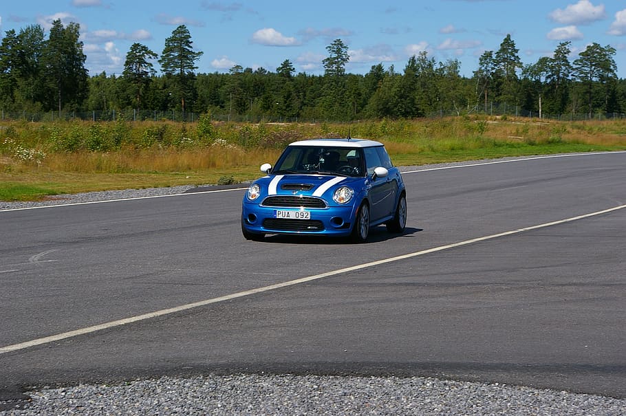 minicooper, blue, car, quick, sports, speed, road, land Vehicle HD wallpaper