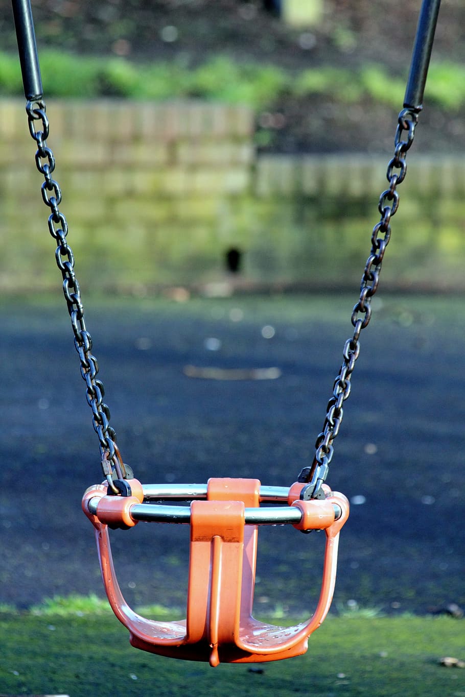 water, grass, park, outdoors, chain, close -up, empty, hanging HD wallpaper