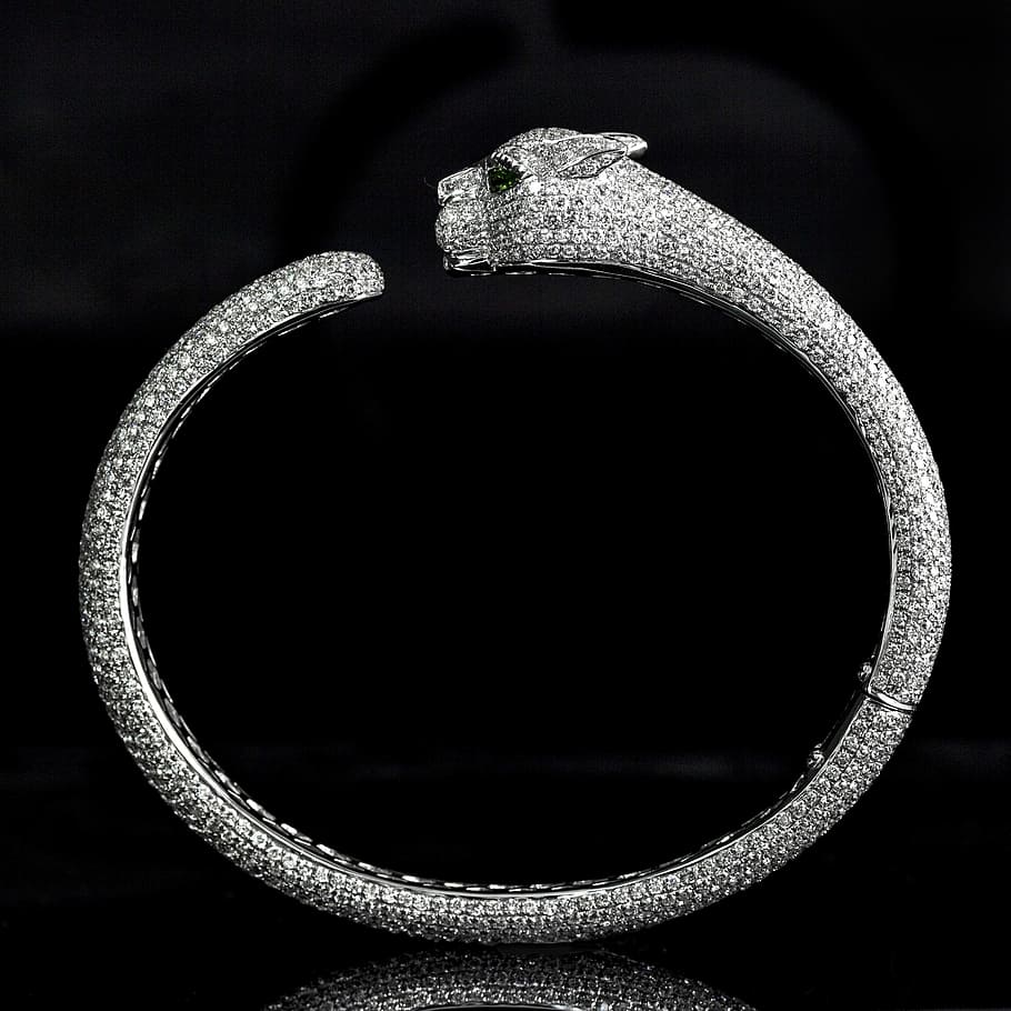 silver-colored ring, Cartier, Panther, Head, Diamond, Bracelet