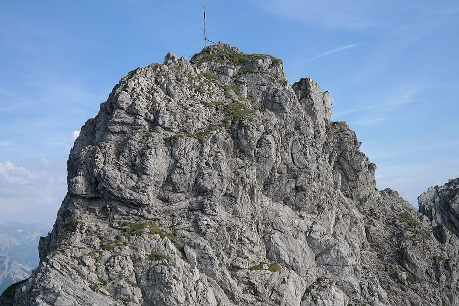 rough horn, climbing spot, steep, rocky, summit cross, alpine, HD wallpaper