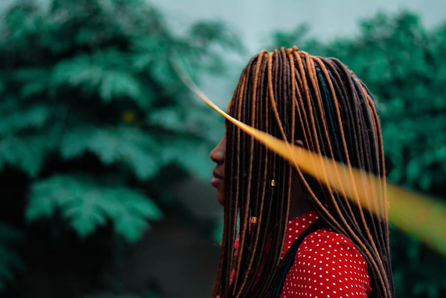 shallow focus of woman in dreadlocks during daytime, woman facing right side near tree during daytime HD wallpaper