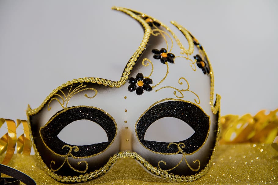 gray and gold masquerade mask, panel, carnival, venetian, secret, HD wallpaper