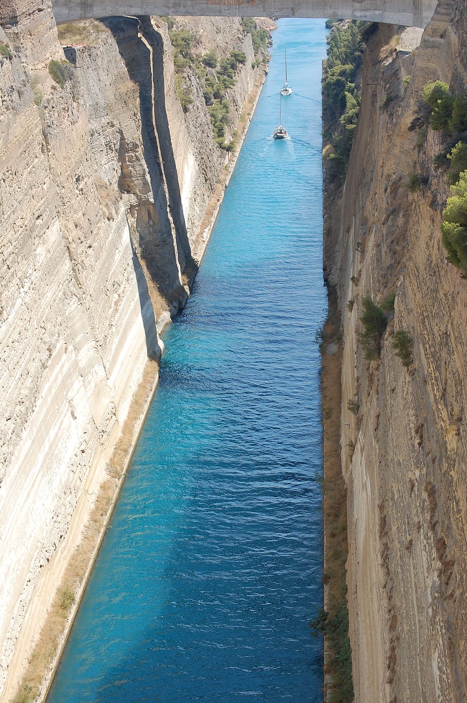 channel, greece, water, day, high angle view, nature, sea, land HD wallpaper