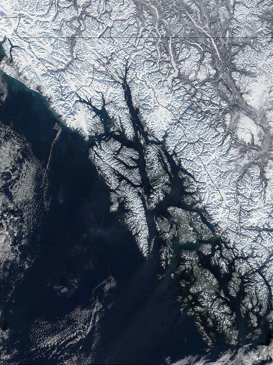 Satellite Image of Juneau, Alaska, islands, public domain, snow HD wallpaper