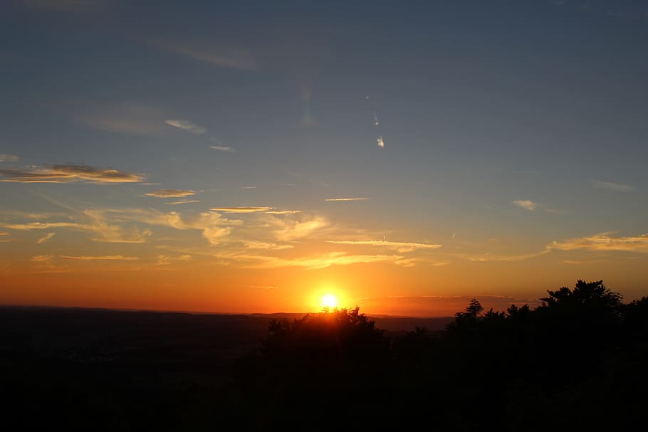 sunset, dusk, nature, sunset hike, hohenstaufen, göppingen HD wallpaper