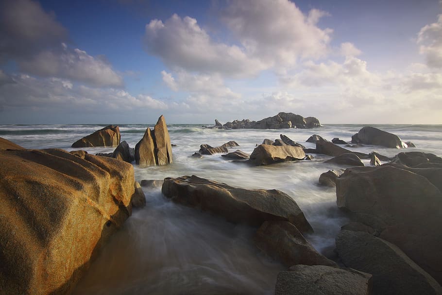 Ocean With Rock Formation, beach, nature, rocks, sea, seascape HD wallpaper