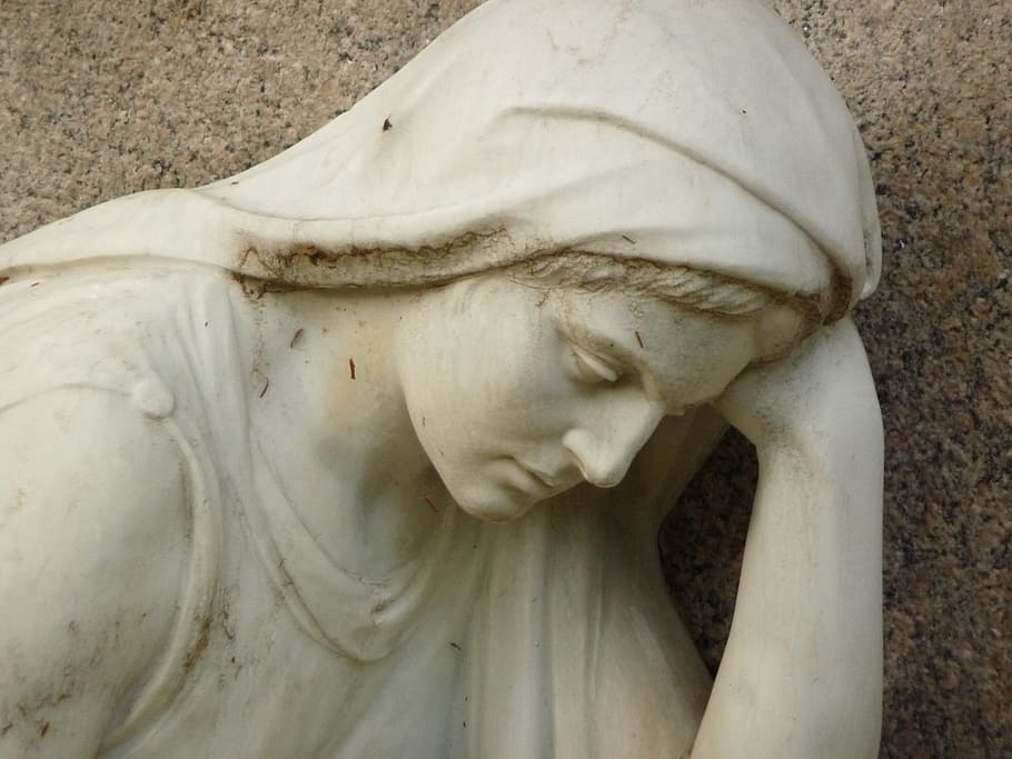 woman leaning on left hand statue, Marble, Mourning, Silent HD wallpaper