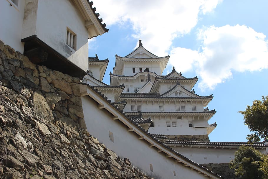 himeji castle, cloud, ishigaki, architecture, built structure HD wallpaper