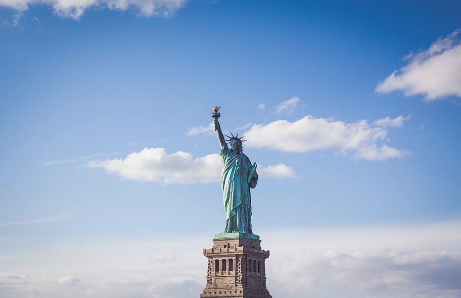 architecture, infrastructure, clouds, sky, statue, liberty HD wallpaper
