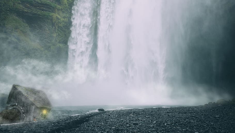waterfall, river, photoshop, beautiful, no, filter, shed, old HD wallpaper