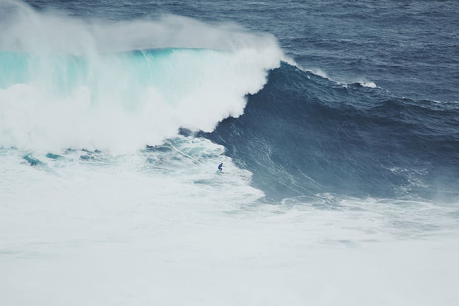 man riding surfboard during daytime, wave, surfer, ocean, water HD wallpaper