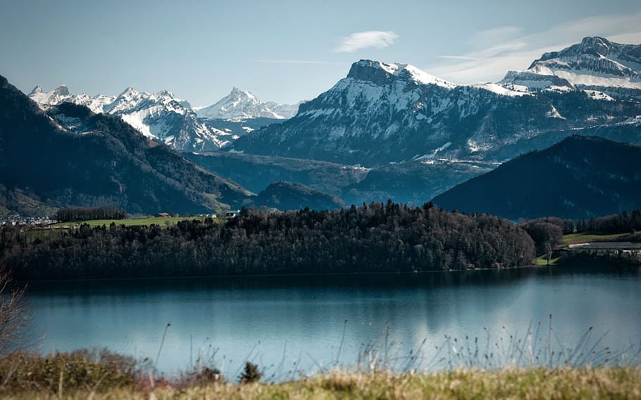 Switzerland, Alpine, Lake, mountain, mountain range, snow, scenics HD wallpaper
