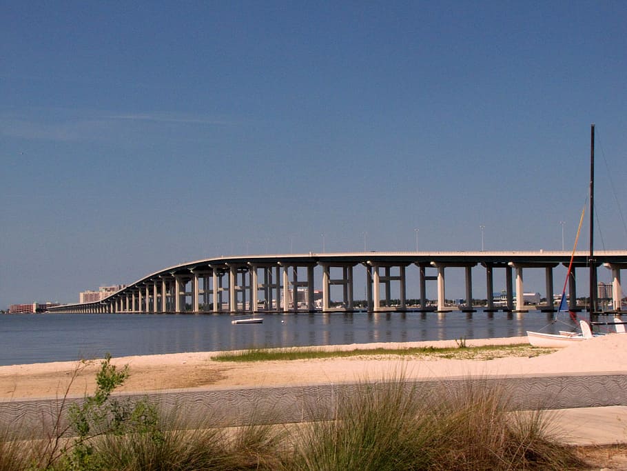 Bridge, Highway, Ocean, Water, Sand, road, sky, architecture HD wallpaper