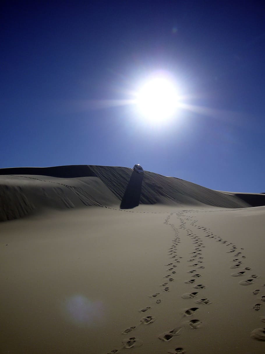 Sun, Back Light, Sand, Dune, Footprints, desert, landscape HD wallpaper